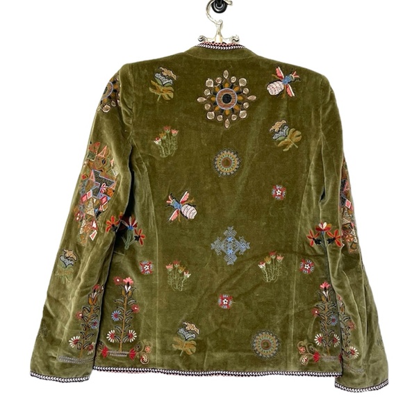 ZARA TRINNY MOSS GREEN EMBROIDERED FLORAL VELVET BOHO BLAZER JACKET Size… - Picture 5 of 16